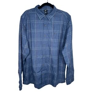 Mountain Hardwear Flannel Mens Sz Large Blue Hiking Camp Button Up Long Sleeve